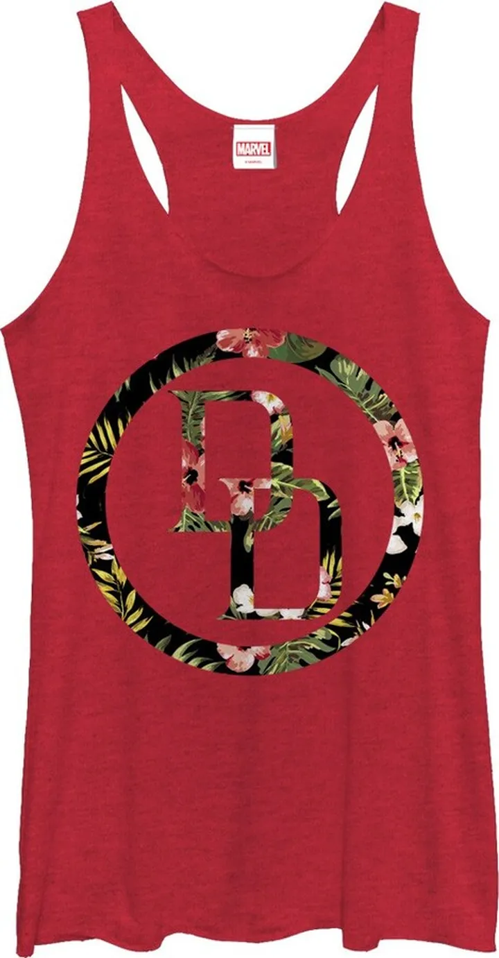 Women's Marvel Daredevil Floral Logo Racerback Tank Top - Red Heather - Medium
