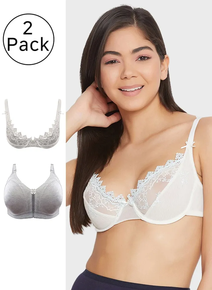 2 Pack Lace Detail Plunge Neck Bra