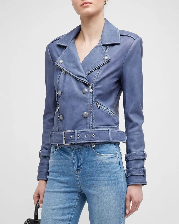 Billie Belted Leather Moto Jacket