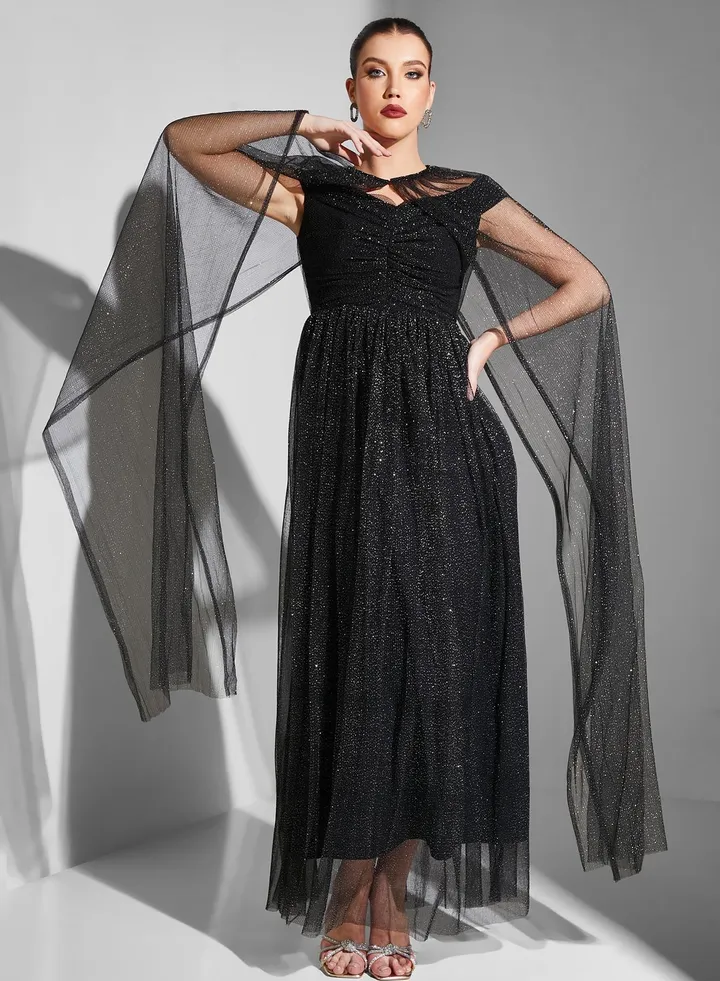 Cape Sleeve Mesh Dress