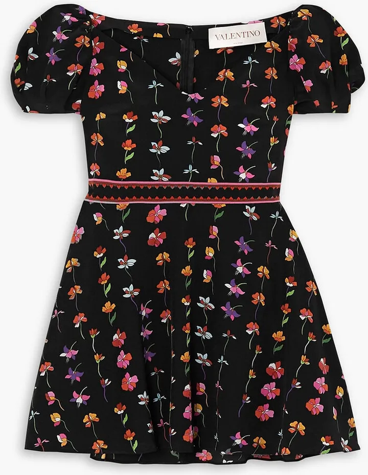 Floral-print silk crepe de chine mini dress