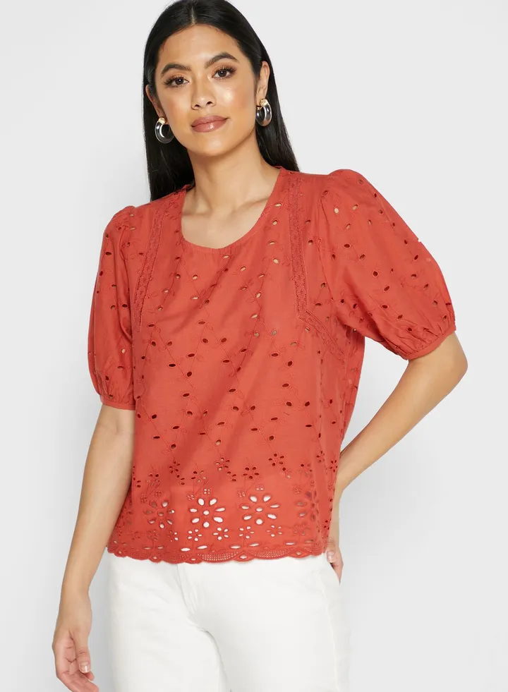 Broiderie Puffed Sleeve Top