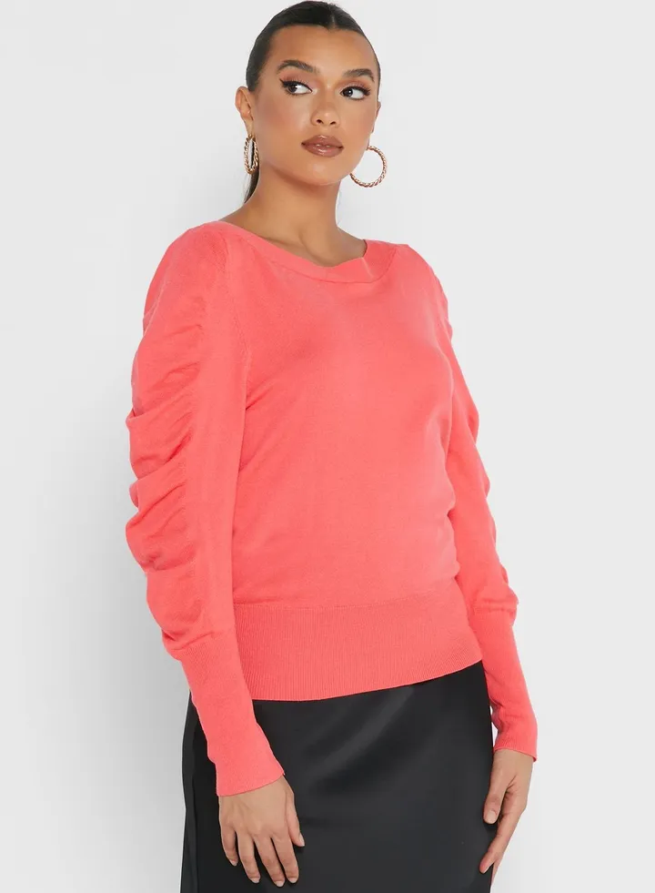 Ruched Sleeve Sweater