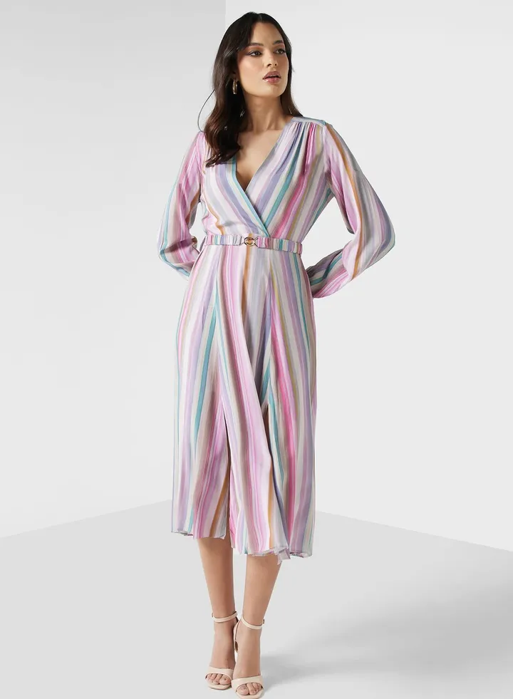 Surplice Neck Belted Dress