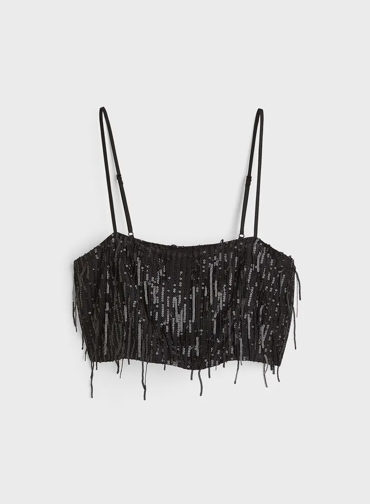 Strap Sequin Detail Crop Top