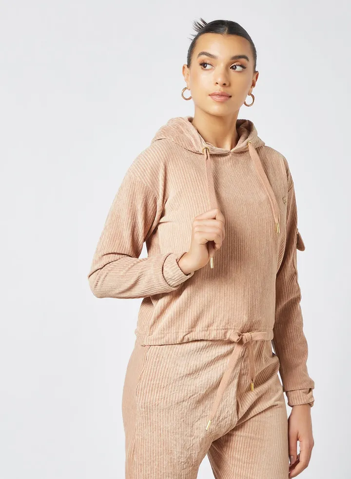 Tie Hem Ribbed Hoodie