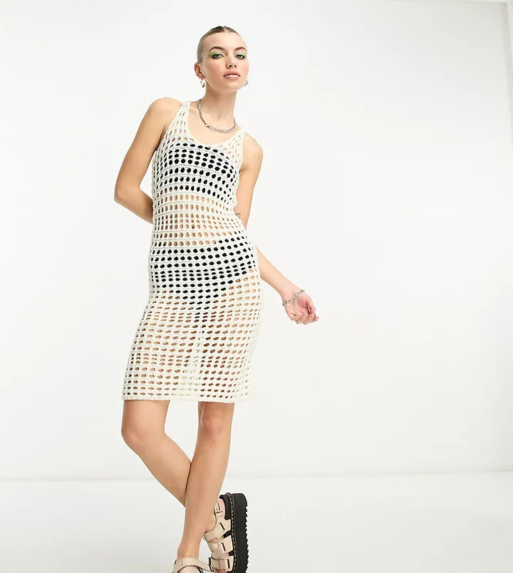 COLLUSION crochet scoop neck maxi beach dress in white