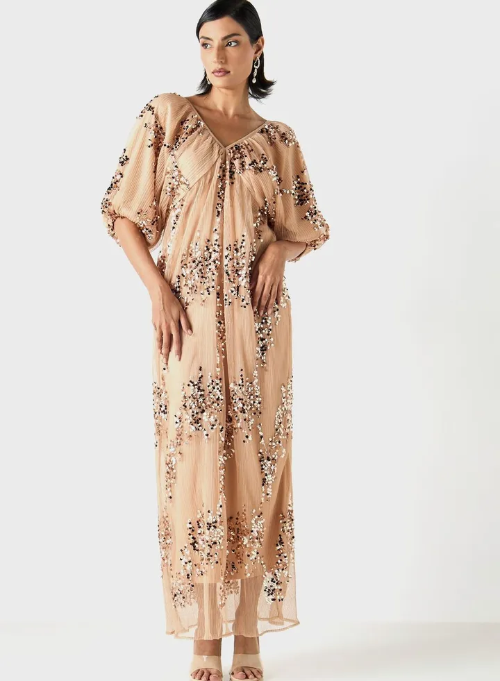 Balloon Sleeve Embellished Dress