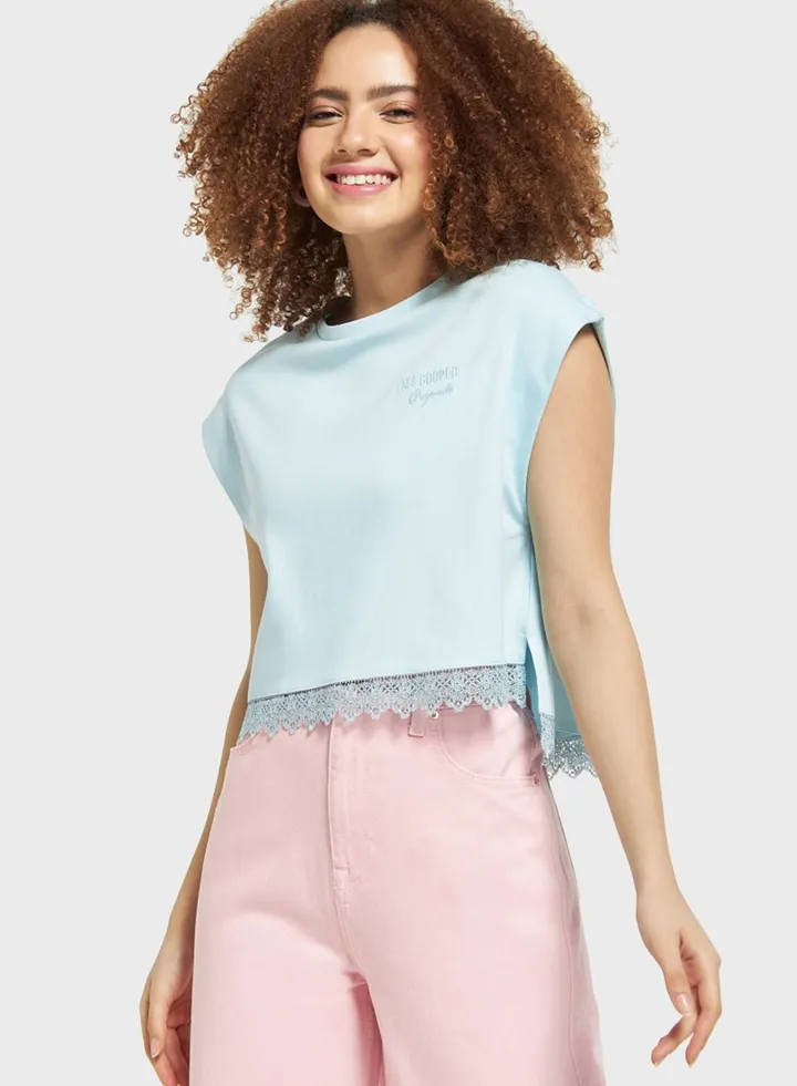 Lace Detail Round Neck T-Shirt