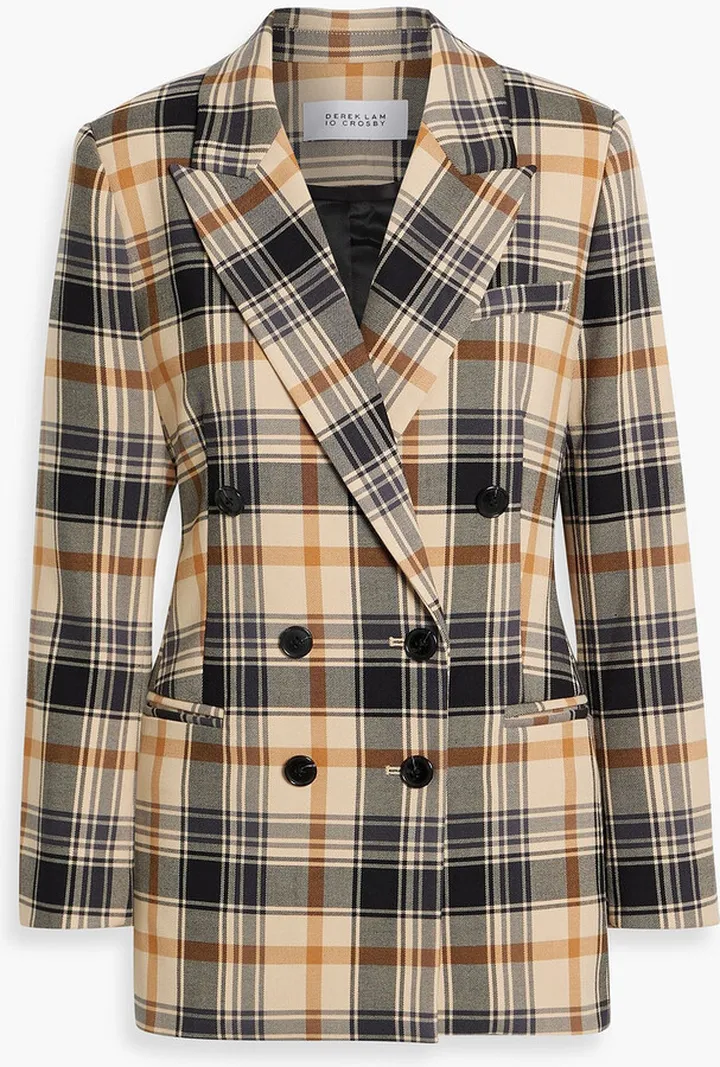 Double-breasted checked twill blazer