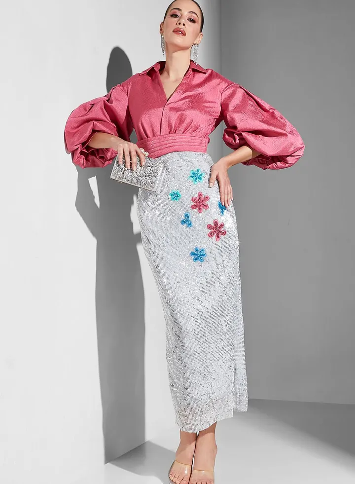 Balloon Sleeve Top & Skirt Set