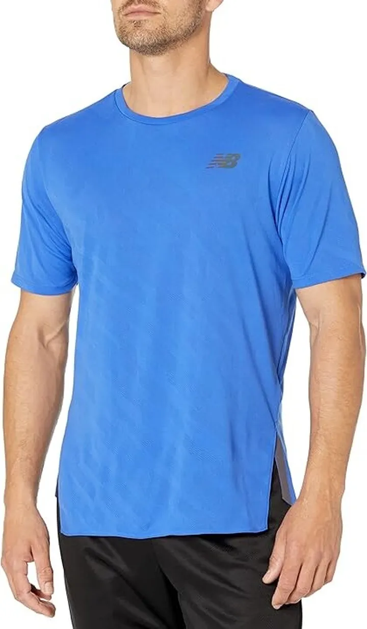 New Balance Q Speed Jacquard Short Sleeve (Marine Blue) Men's Clothing