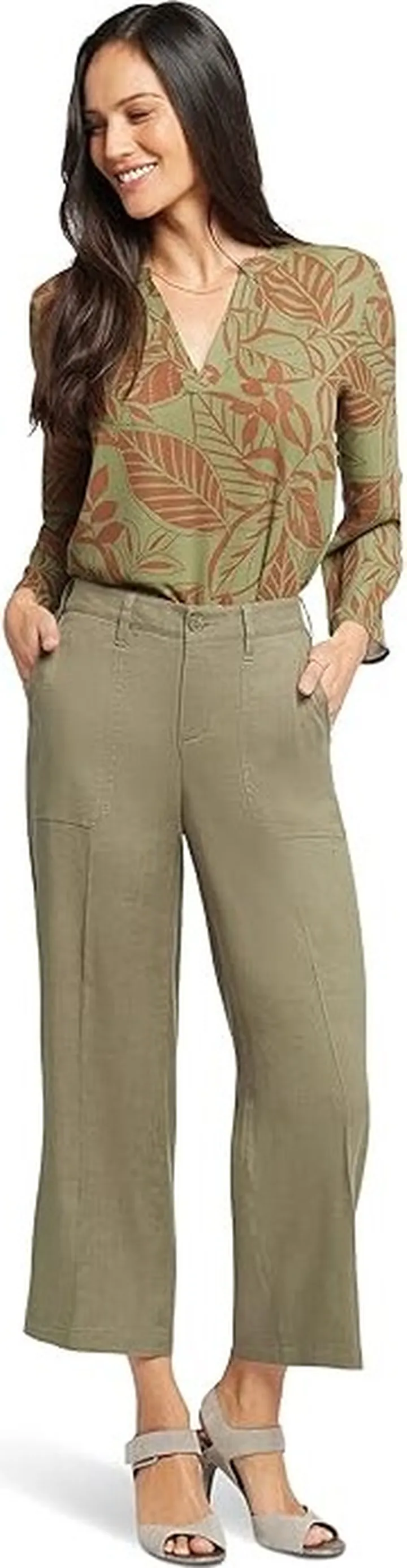 NYDJ Wide Leg Cropped Cargo (Avocado) Women's Casual Pants