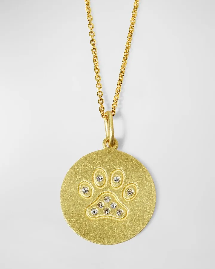 18k Diamond Paw Disc Pendant Necklace