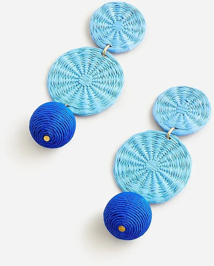 Triple-drop raffia earrings