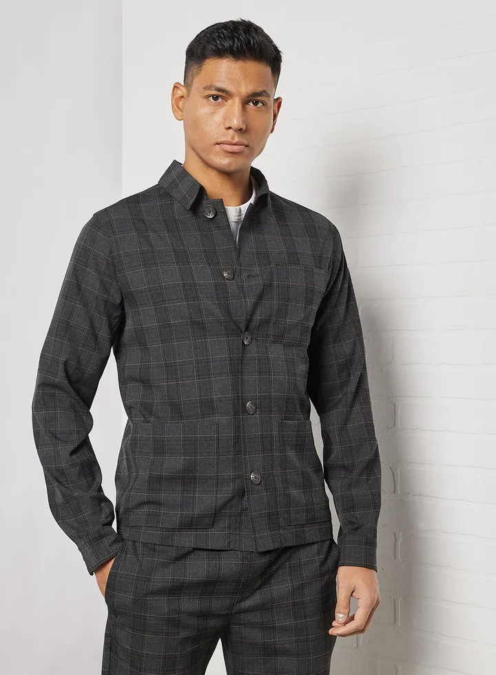 Check Print Hybrid Blazer