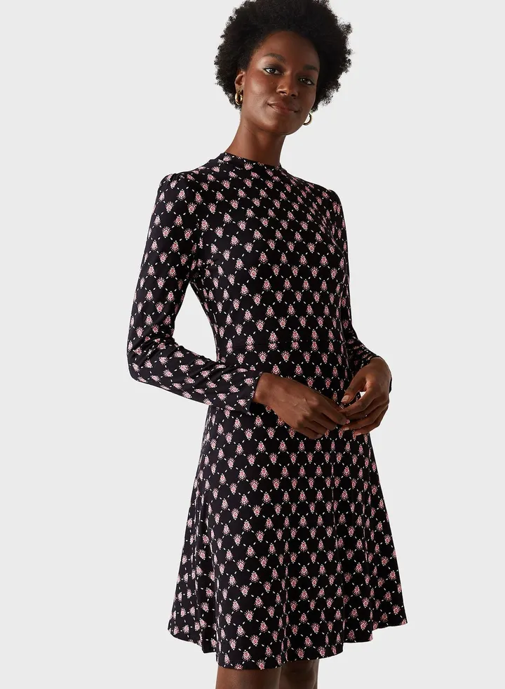 Jersey Printed Knee Length Skater Dress