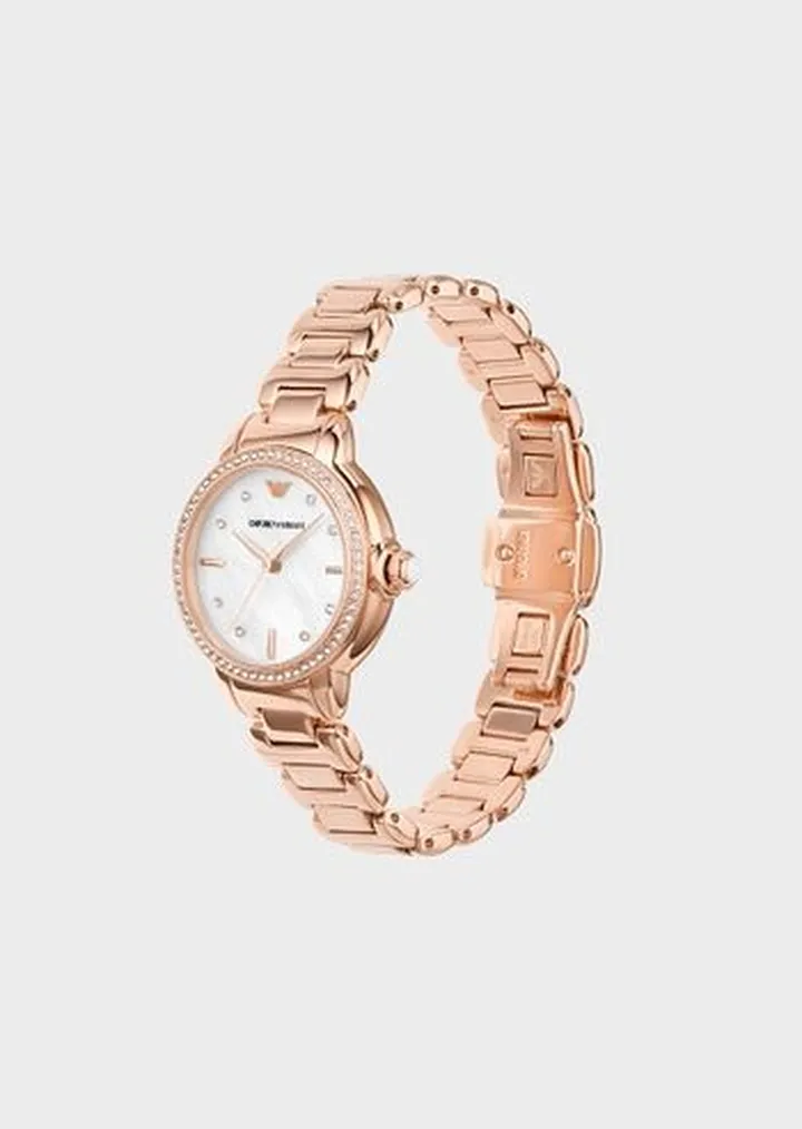 Three-Hand Rose Gold-Tone Stainless Steel Watch