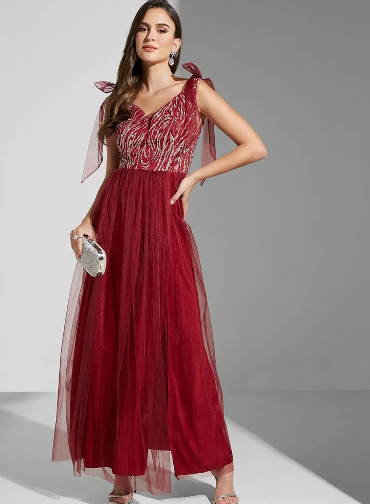 Maryam Shimmer Detail Slit Gown