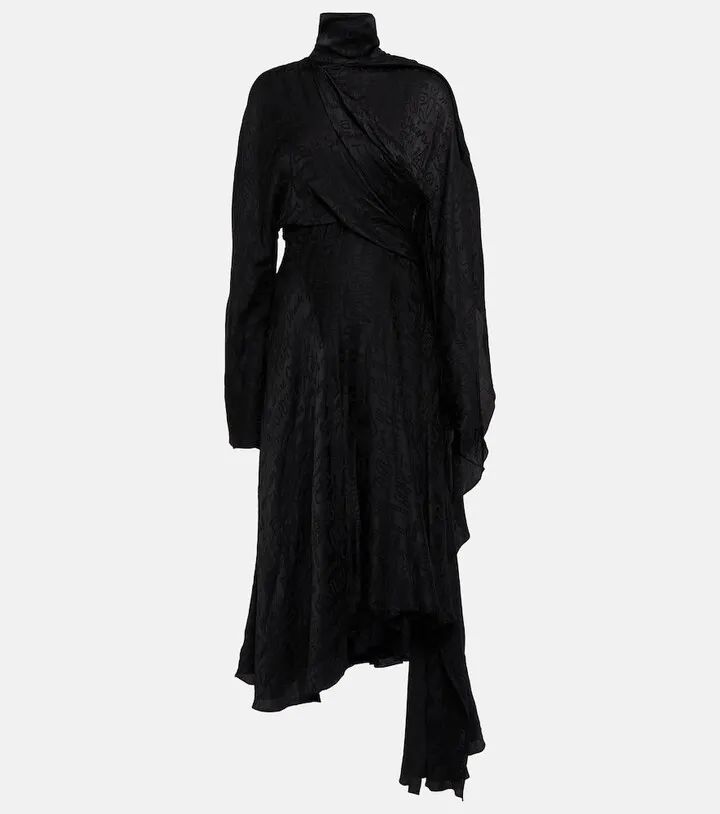 Wrap-effect silk jacquard midi dress
