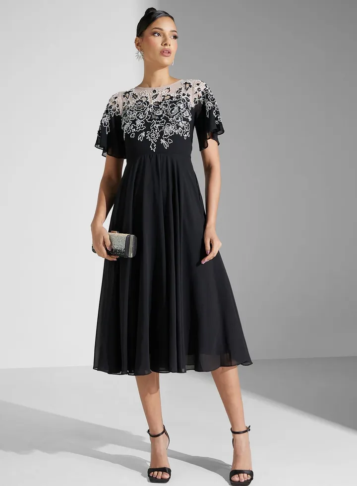 Floral Embellished Wrap Dress