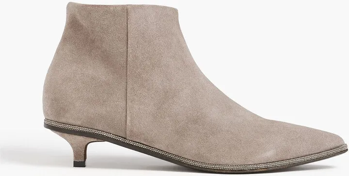 Bead-embellished suede ankle boots