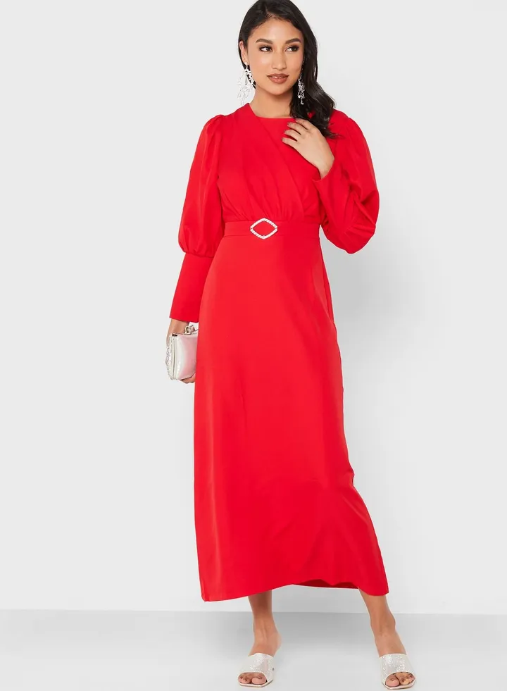 Puff Sleeve Belted Dress