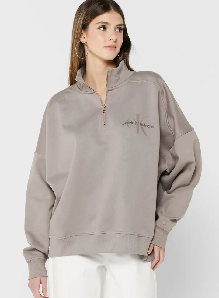 Zip Detail Knitted Sweatshirt