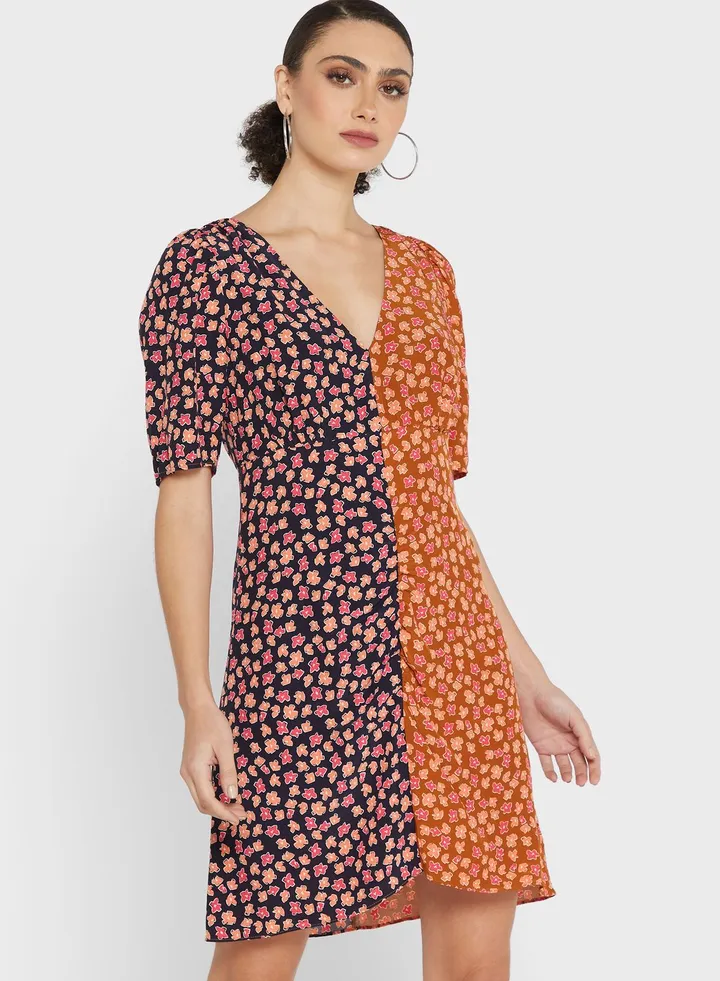 Colorblock V-Neck Dress