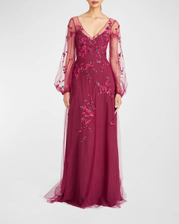 Adora Floral-Beaded Gown