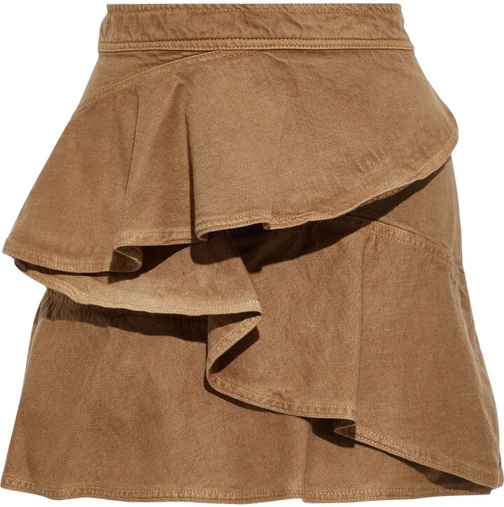 Ruffled denim mini skirt