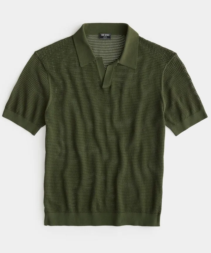 Cotton-Nylon Mesh Polo in Oak Moss
