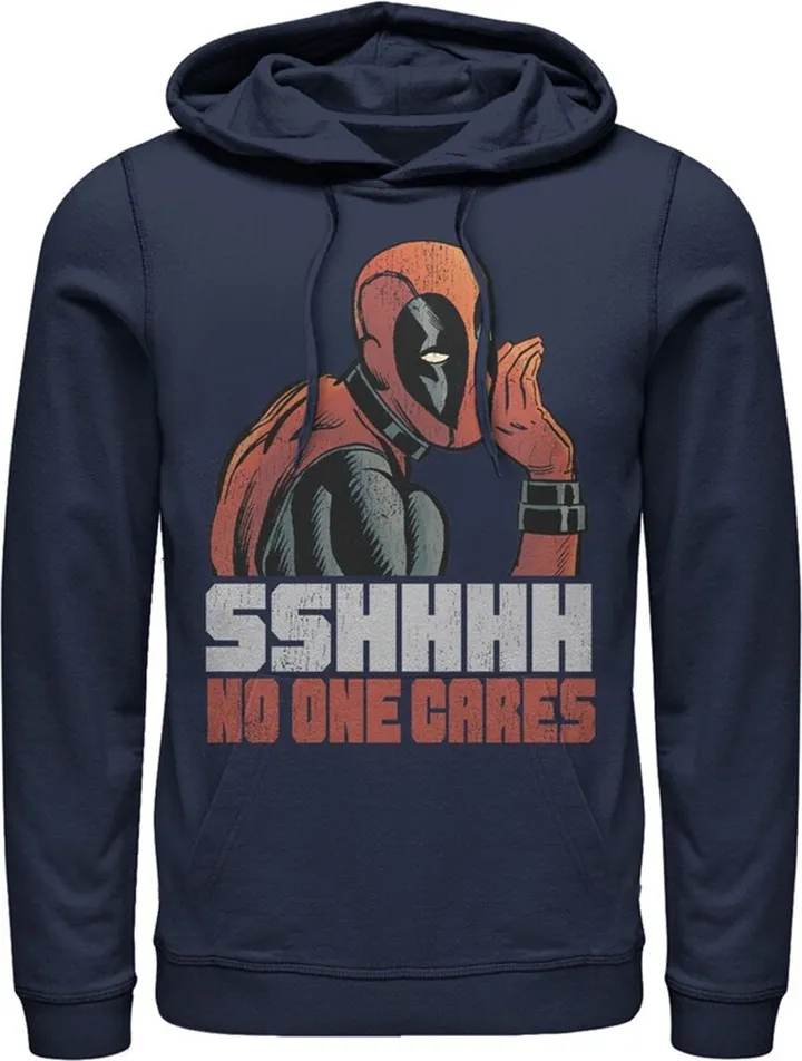 Men's Marvel Deadpool No One Cares Pull Over Hoodie - Navy Blue - X Large