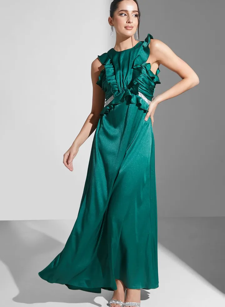 Zena Louay Ruffled Dress With Embellishment