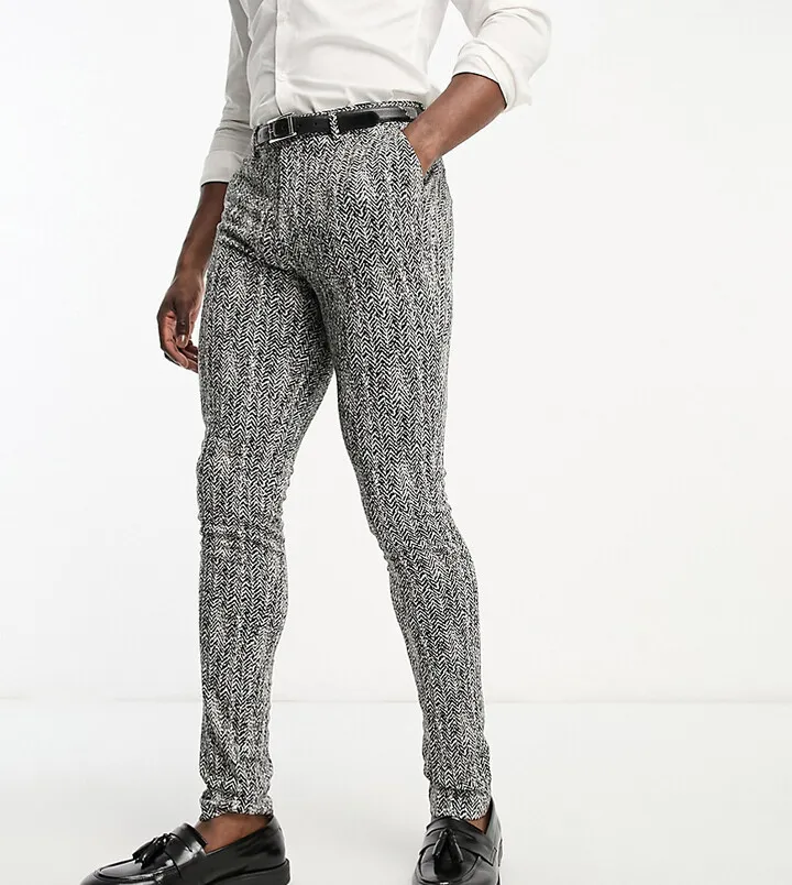 Devils Advocate Tall skinny suit pants in black herringbone