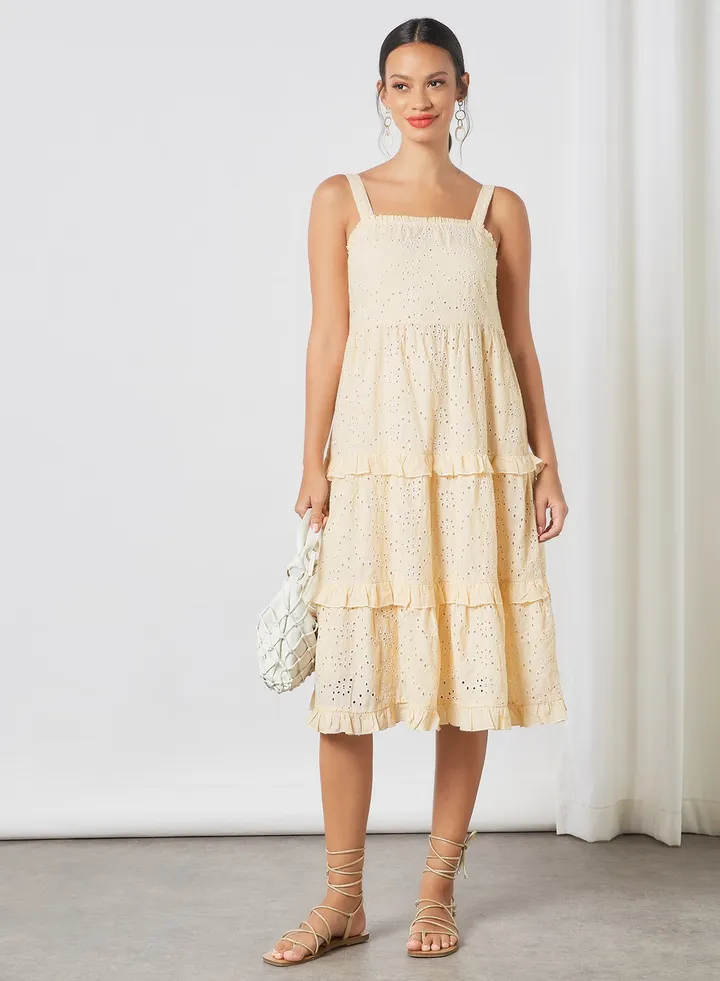 Ruffled Broderie Midi Dress