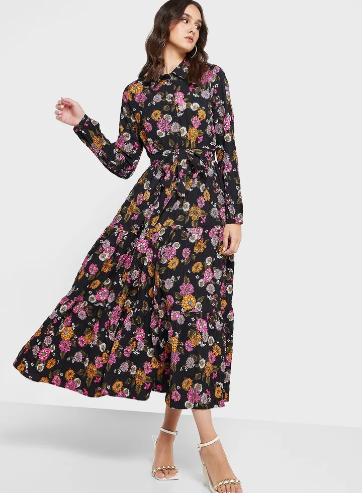 Floral Print High Neck Dress
