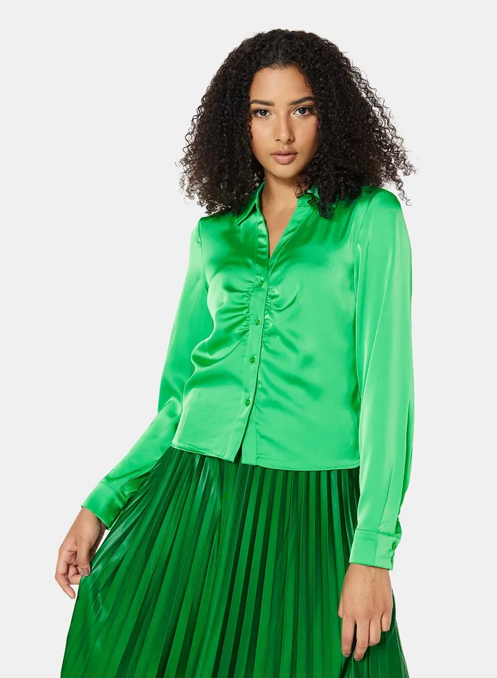 Ruched Crop Collar Shirt