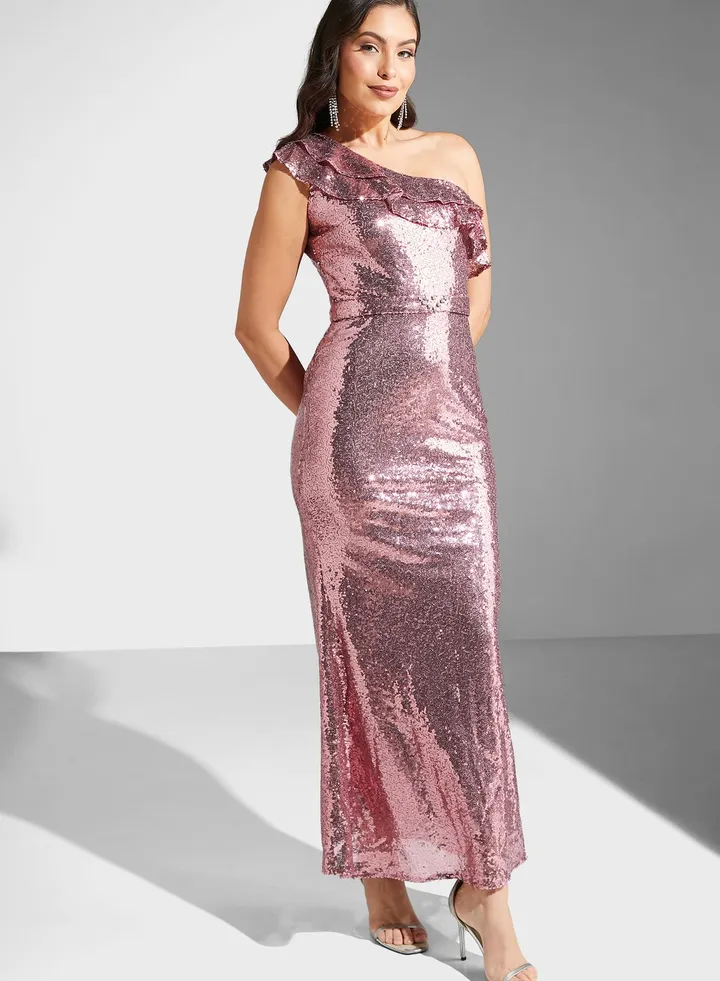 One Shoulder Shimmer Dress