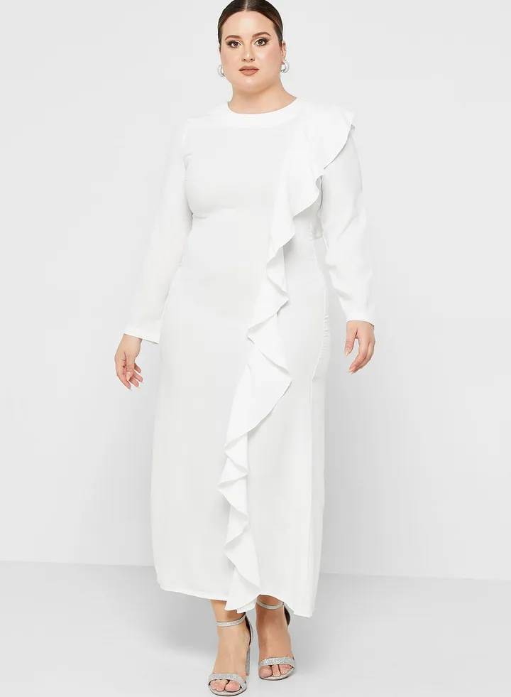 Ruffle Detail Belted Dress