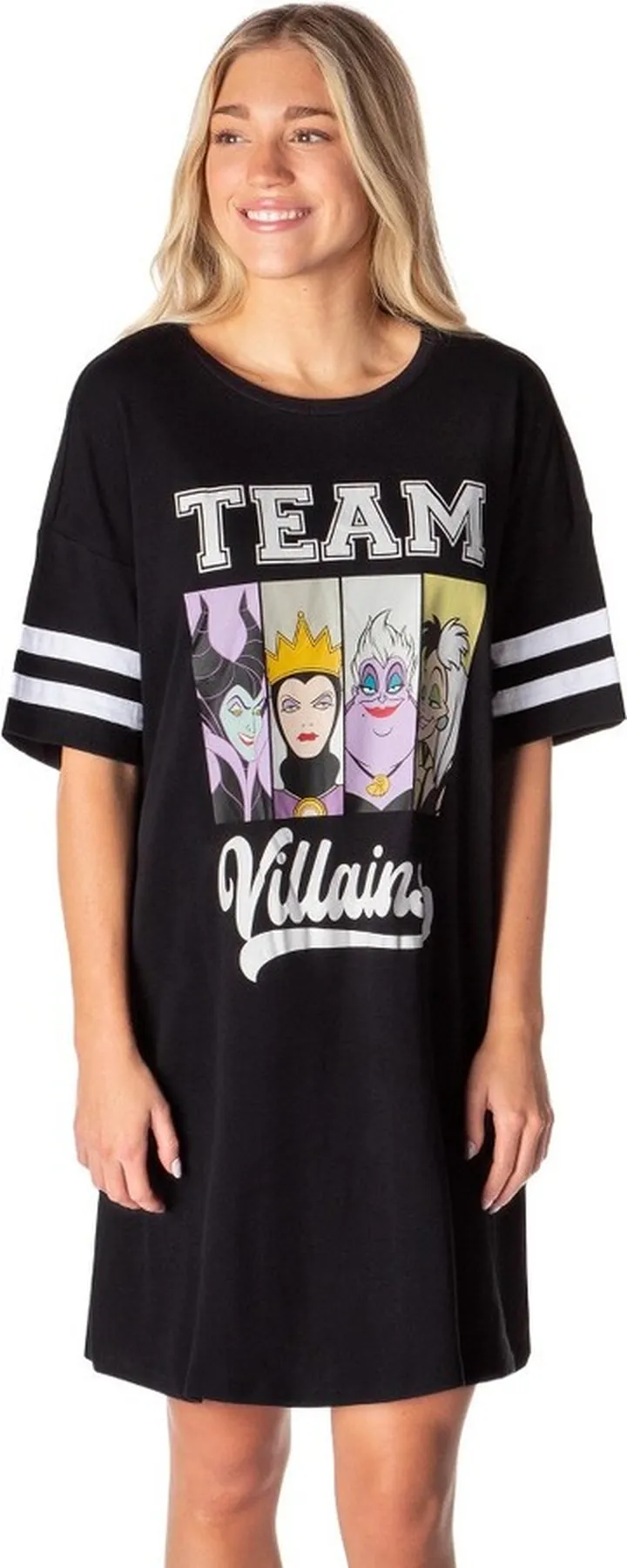 Disney Villains Womens' Ursula Maleficent Nightgown Pajama Shirt Dress (X-Small) Black