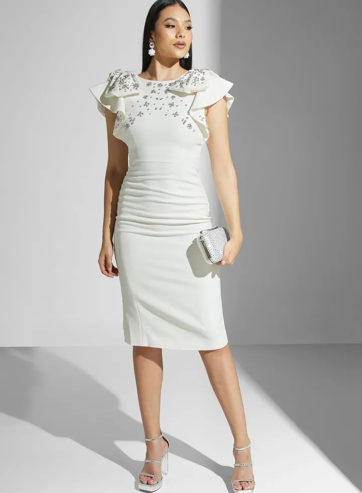Embellished Flared Sleeve Dress