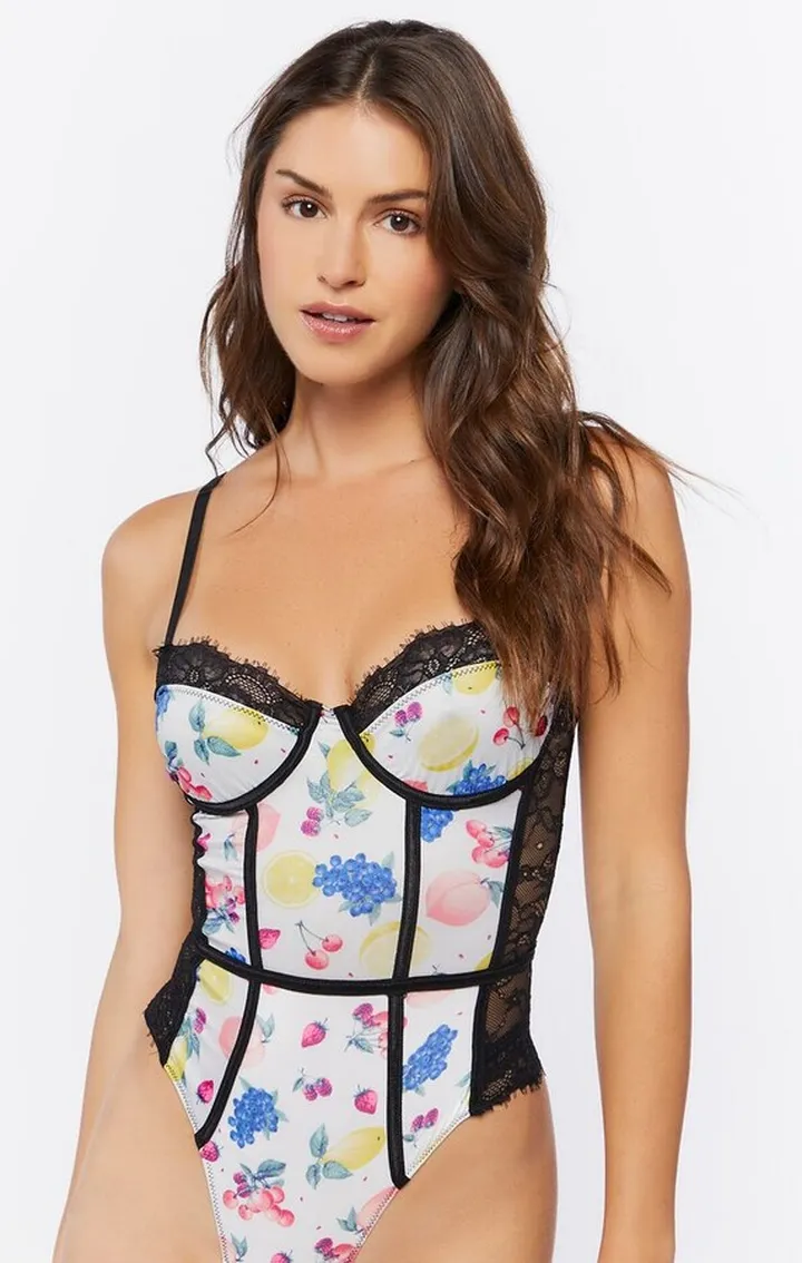 Fruit Print Lace Lingerie Bodysuit