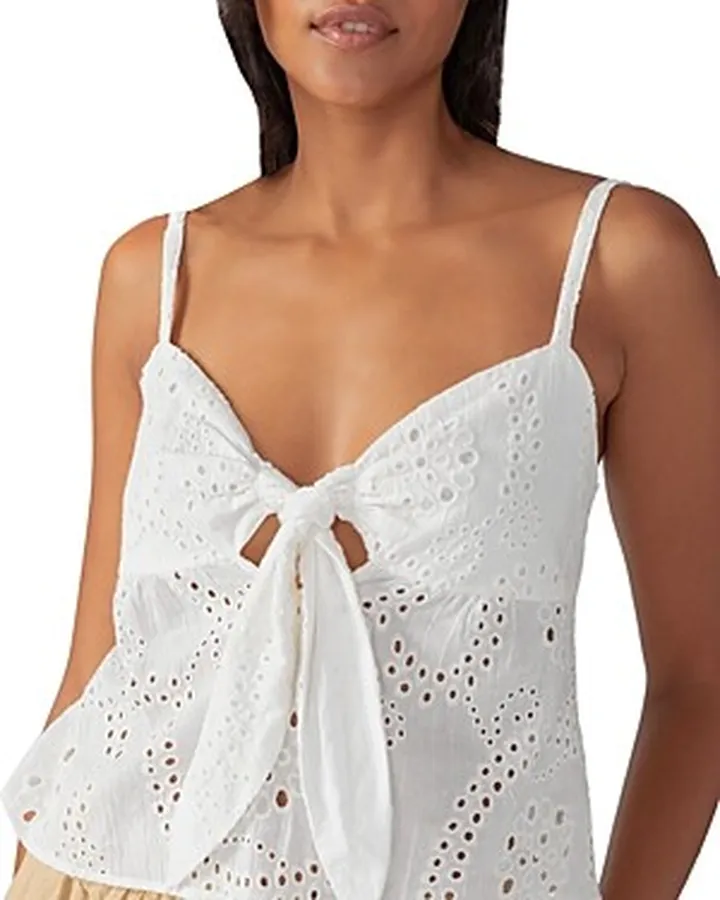 Sanctuary Cotton Tie Front Eyelet Camisole Top