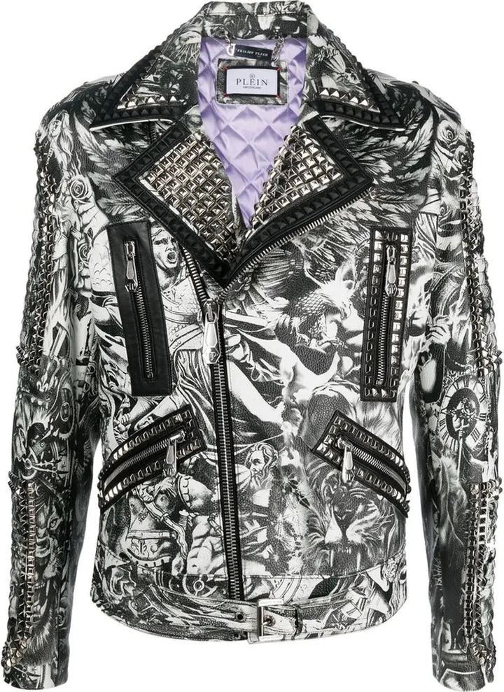 Tattoo-Print Biker Jacket