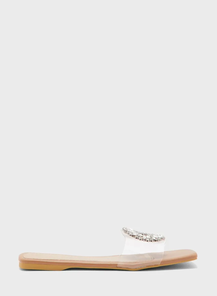 Jewelled Detail Clear Strap Flat Sandal