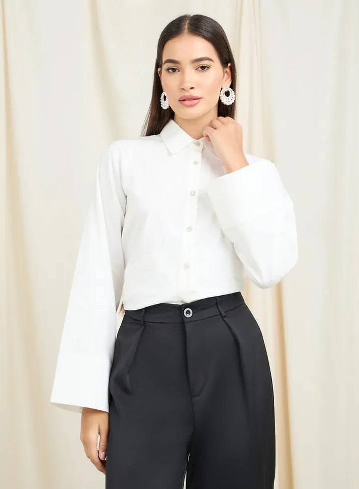 Solid Wide Cuff Sleeve Shirt