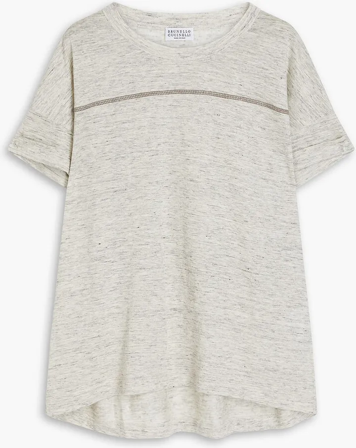Bead-embellished linen and silk-blend jersey T-shirt