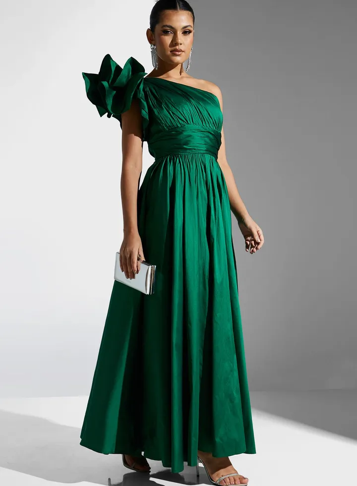 Zena Louay One Shoulder Dress With Ruched Detail