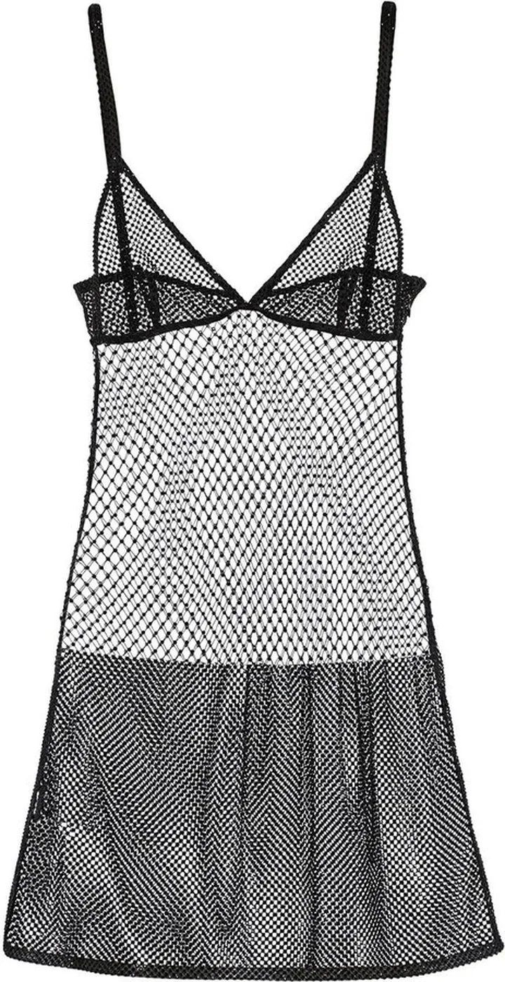 Rhinestone-Embellished Mesh Minidress